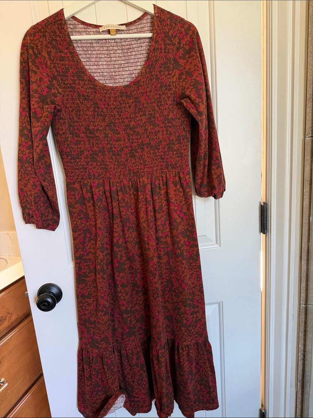 DownEast Rust and Deep Pink Floral Midi Dress